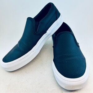 Vans Unisex Black Perforated Leather Classic Slip On Sneakers, size 39 M7 W8.5